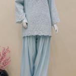 3 piece premium Lawn sheesha Silk chicken kari short shirt and shalwar with shaffon dupatta