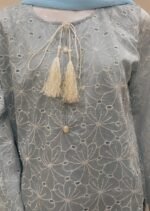 3 piece premium Lawn sheesha Silk chicken kari short shirt and shalwar with shaffon dupatta - Image 3