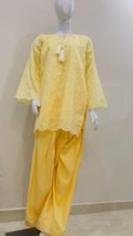 3 piece premium Lawn sheesha Silk chichen kari short shirt and shalwar with shiffon dupatta - Image 2