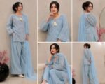3 piece premium Lawn sheesha Silk chicken kari short shirt and shalwar with shaffon dupatta - Image 4