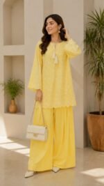 3 piece premium Lawn sheesha Silk chichen kari short shirt and shalwar with shiffon dupatta - Image 4