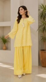 3 piece premium Lawn sheesha Silk chichen kari short shirt and shalwar with shiffon dupatta - Image 3